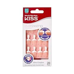 KISS Everlasting Press On Nails, Nail glue included, Endless', French, Real Short Size, Squoval Shape, Includes 28 Nails, 2g Glue, 1 Manicure Stick, 1 Mini file