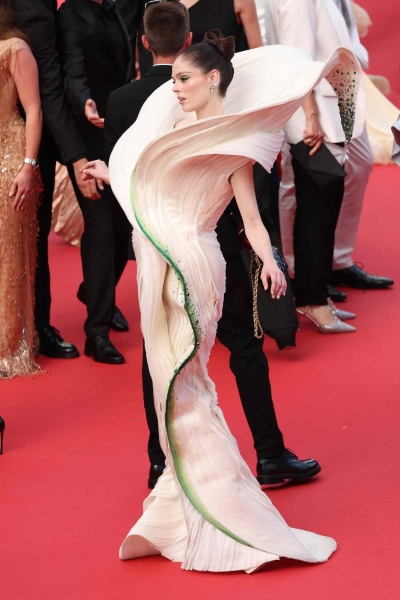 Coco Rocha wore an avant-garde flower gown on the 'La Plus Precieuse Des Marchandises' red carpet at the 2024 Cannes Film Festival.
