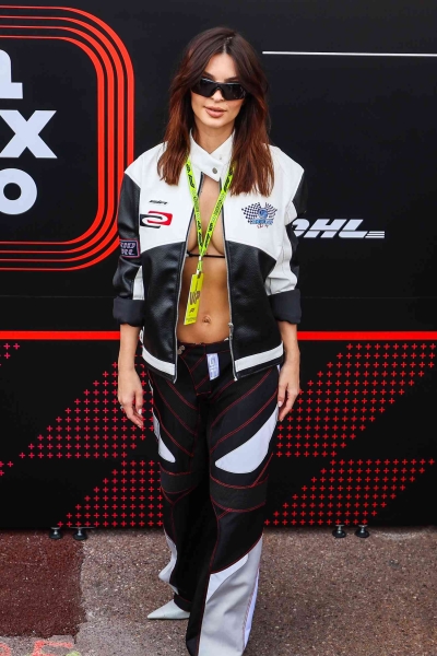 Emily Ratajkowski attended the F1 Monaco Grand Prix wearing a bikini underneath her racing suit on Sunday May 26.