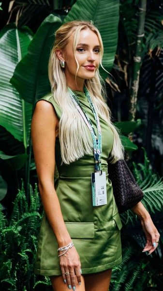 Morgan Riddle is most well-known as an influencer and the girlfriend of lead American tennis player Taylor Fritz. She also is building her fashion portfolio and released a jewelry collaboration with the New York brand Lottie. Here, see exclusive images from her visit to F1 Miami 2024.