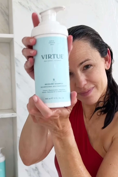Jennifer Garner relies on the Virtue Recovery Shampoo for healthier hair. Shop the nourishing shampoo for as low as $17, plus the Virtue conditioner, Damage Reverse Serum, Healing Oil, 6-in-1 Styler, and Flourish Density Booster.