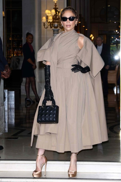 Jennifer Lopez attended Christian Dior's Haute Couture fall-winter 2025 show in Paris, where she channeled an edgy Audrey Hepburn with black leather opera gloves.
