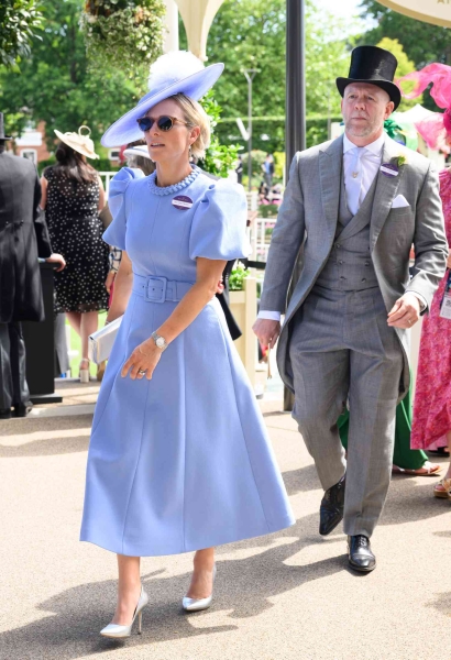 Zara Tindall wore a powder blue dress by Rebecca Vallence that was reminiscent of Cinderella to day three of Royal Ascot.