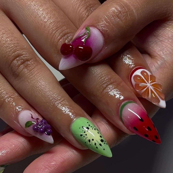 From juicy colors to more maximalist 3D creations, fruit nail designs are everywhere this season. Scroll through 25 inspirational manicures here.