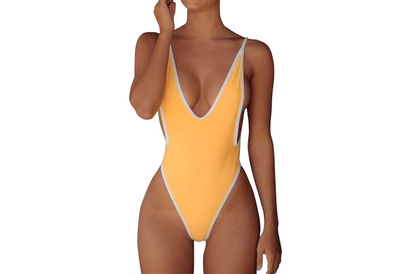 Selena Gomez sizzled in a waist-cinching one-piece swimsuit that featured boob-baring sides and a low back with cheeky bottoms. Shop similar sexy styles on Amazon, starting at $23.