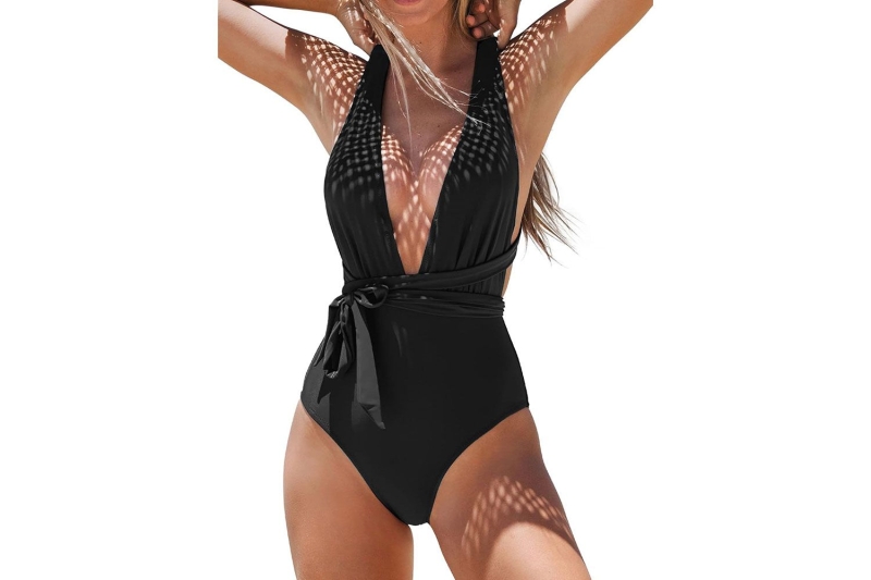 Sofía Vergara wore a black one-piece swimsuit with a plunging V-neck. Save on similar V-neck one-piece swimsuits at Amazon during Prime Day 2024 with a fashion editor’s top 10 picks starting at $17.