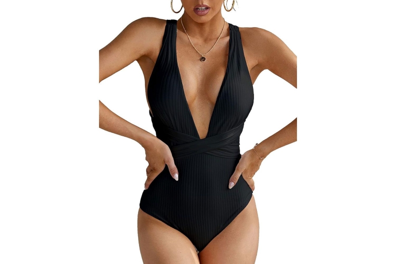 Sofía Vergara wore a black one-piece swimsuit with a plunging V-neck. Save on similar V-neck one-piece swimsuits at Amazon during Prime Day 2024 with a fashion editor’s top 10 picks starting at $17.