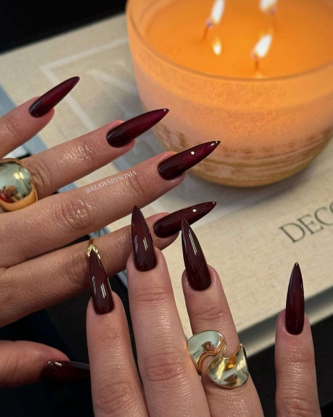 Cherry mocha is a dark and sultry shade that's inspired by deep reds and warm browns. See 15 manicures that make use of the warm hue.