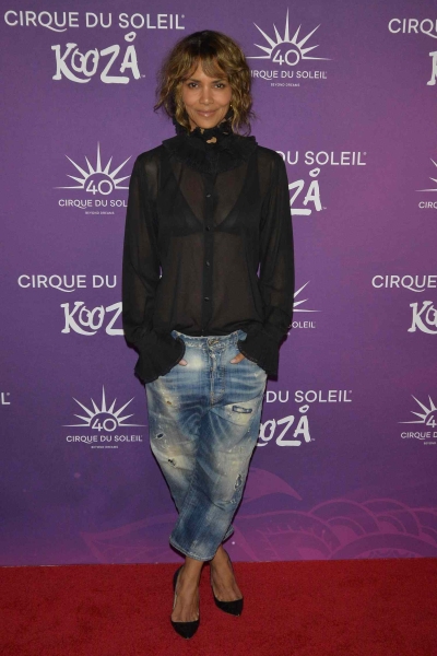 Halle Berry attended Cirque du Soleil's KOOZA premiere in Los Angeles while wearing a sheer top and a pair of divisive jeans on the red carpet. See her full outfit, here.