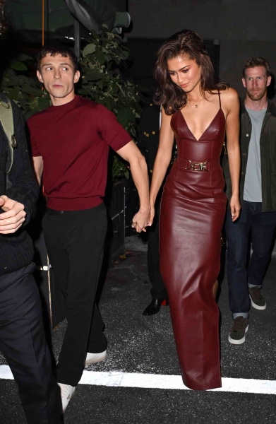 Zendaya matched with Tom Holland for a rare date night appearance on October 24, wearing a bold leather maxi gown in fall 2024's hottest color.