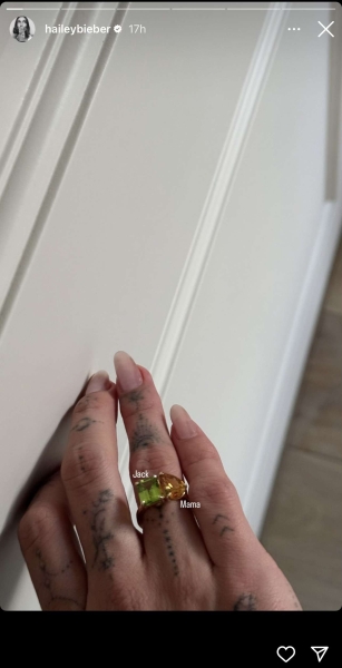 Hailey Bieber sported a massive ring that combined two gemstones in honor of her and baby Jack's birthdays on Instagram. See her new bling, here.