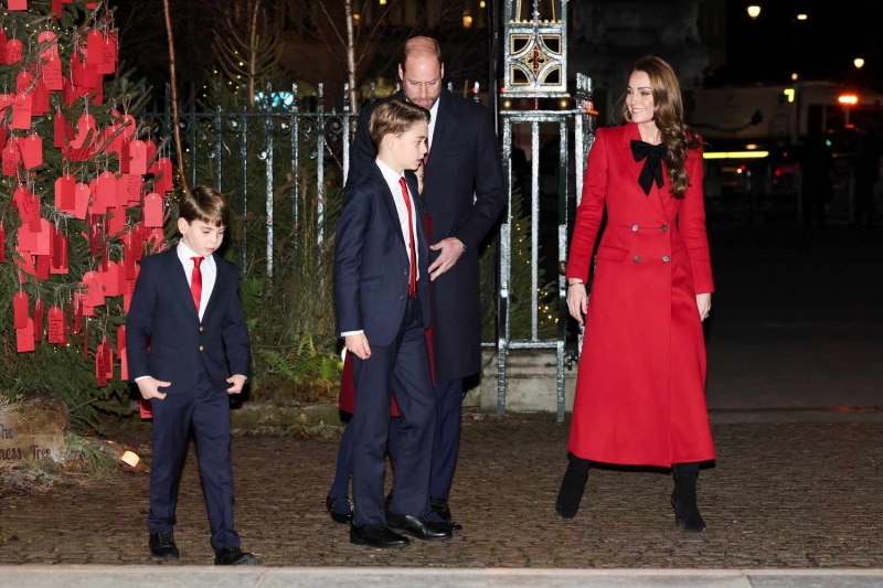 Kate Middleton's family, including Prince William and kids Princes George and Louis and Princess Charlotte, matched her in red for her annual "Together at Christmas" concert on Friday, December 6, 2024. See their festive looks, here.