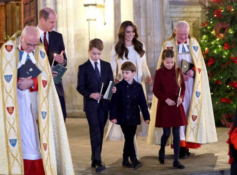 Kate Middleton's family, including Prince William and kids Princes George and Louis and Princess Charlotte, matched her in red for her annual "Together at Christmas" concert on Friday, December 6, 2024. See their festive looks, here.