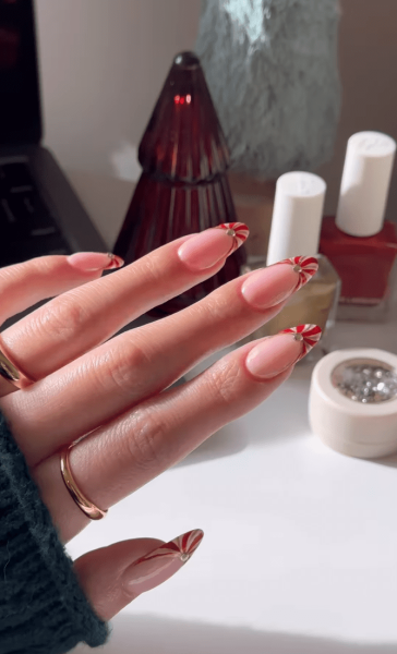 Though red, green, and glitter polishes are go-to's this time of year, a candy cane stripe is a more playful and unexpected choice. The pattern is a clear yet understated reference to the holiday.