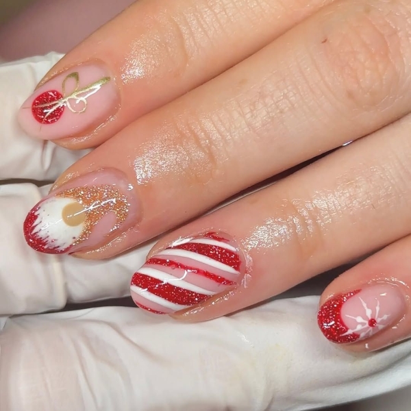 Though red, green, and glitter polishes are go-to's this time of year, a candy cane stripe is a more playful and unexpected choice. The pattern is a clear yet understated reference to the holiday.