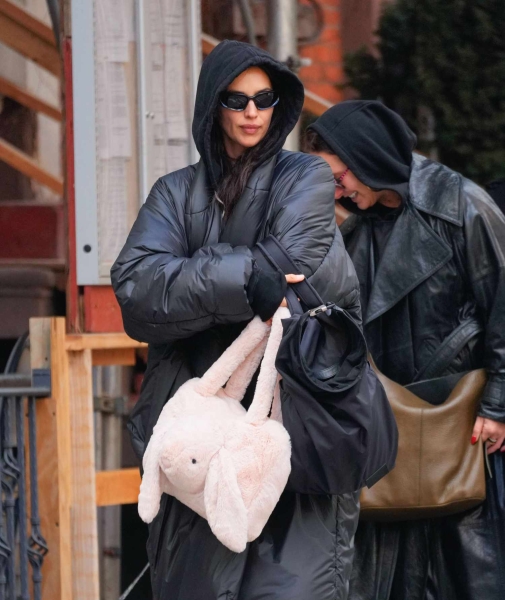 Irina Shayk borrowed her 7-year-old daughter Lea De Seine's bunny bag to walk her dog, Peanut, in New York City on Friday, January 17.