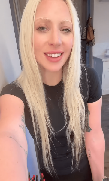 Lady Gaga shared a video on Instagram wearing a makeup-free look with her signature bleached brow.