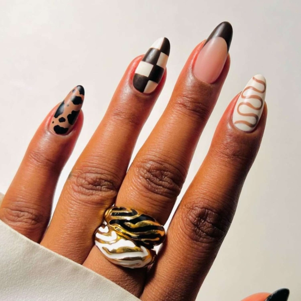 Professional manicurists suspect metallic accents, animal print, and shades of blue to be wildly popular in January. Here, explore their favorite January nail looks.